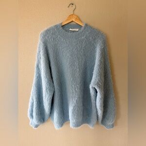 Native Daughters Eyelash Blue Teddy Crewneck Cozy Blue Sweater Size S/M